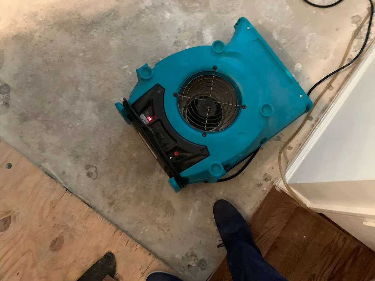 Air mover drying subfloor during Leak Detection & Repair in Compton